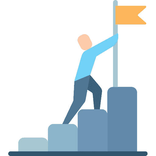 Icon of a man grasping a yellow flag on the top of a ladder